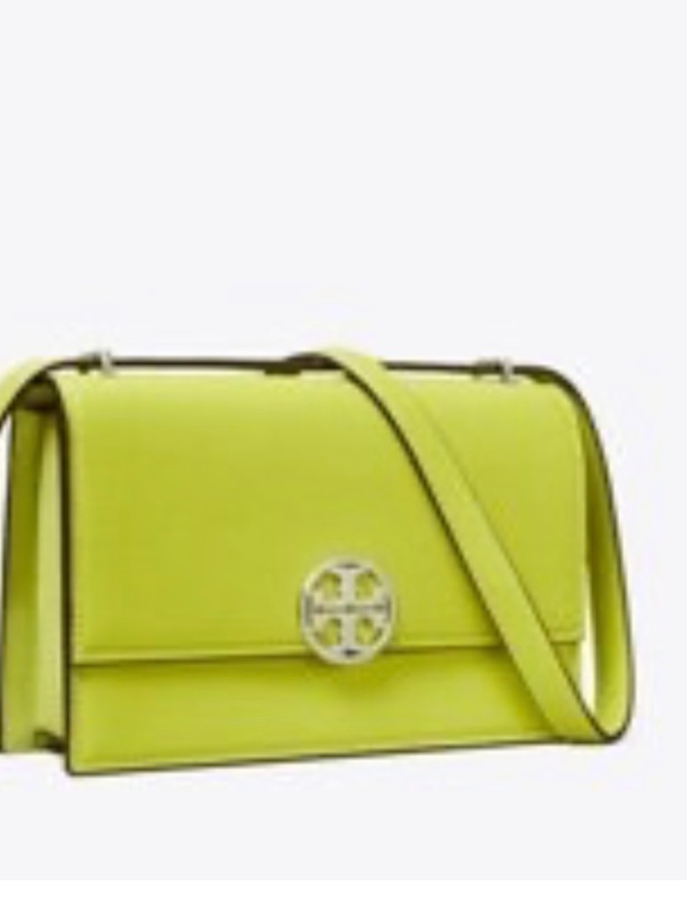 Tory Burch Kira Bright Chartreuse Leather Crossbody W/ Logo Medallion LIMITED